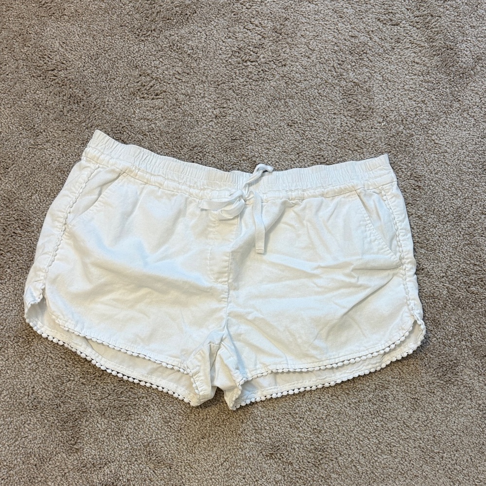 LOFT White Athletic Shorts with Pom Trim